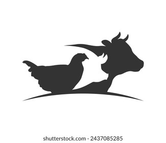 Farm animals graphic symbol. Cow, pig and chicken sign isolated on white background. Animal farm symbol. Vector illustration