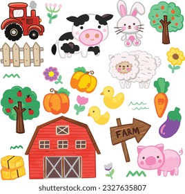 farm animals hand draw vector element