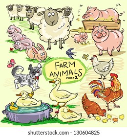 Farm animals, hand drawn collection, part 2. (All objects (animals) are isolated groups so you can move and separate them)