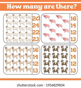 Farm animals How many are there? Counting Game for Preschool Children. Count how many Educational a mathematical game. 