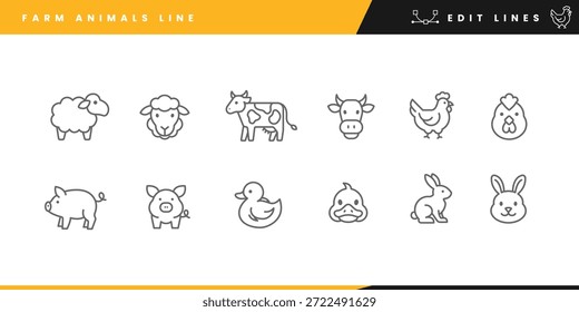 Bauernhof Tiere Symbol mit Schnittpunkten niedliche Tiere Ente Henne und Kuh