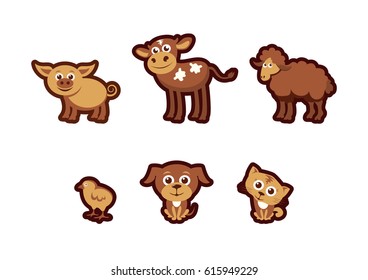 Farm animals icon set. Young animals cartoon. Farm animals vector
