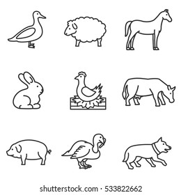 Farm animals icons set. Pets, thin line design. isolated vector illustration.
