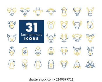 Farm animals icons set. Vector head illustration. Agriculture sign. Graph symbol for your web site design, logo, app, UI. EPS10.