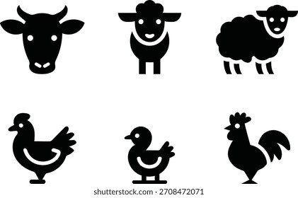 Farm animals icons set vector illustration in black and white