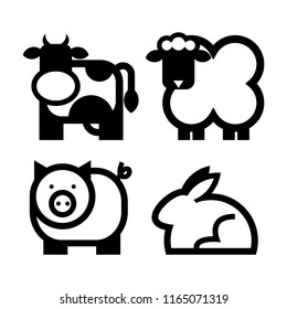 farm animals icons vector set