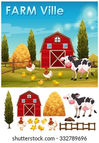 Farm animals in the farm illustration