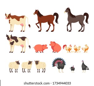 Farm animals isolated set. Vector flat graphic design cartoon illustration