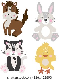 Farm animals isolated vector, Cute Animals collection, Farm Clipart, Portrait animal vector, Baby animal elements set