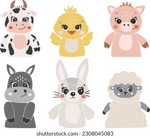 Farm animals isolted vector, Cute Animals collection, Farm Clipart, Portrait animal vector, Baby animal elements set
