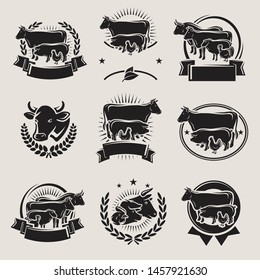 Farm animals labels and elements set. Collection icon farm animals. Vector