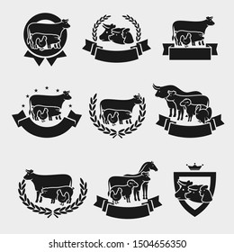 Farm animals labels and elements set. Collection icon farm animals. Vector