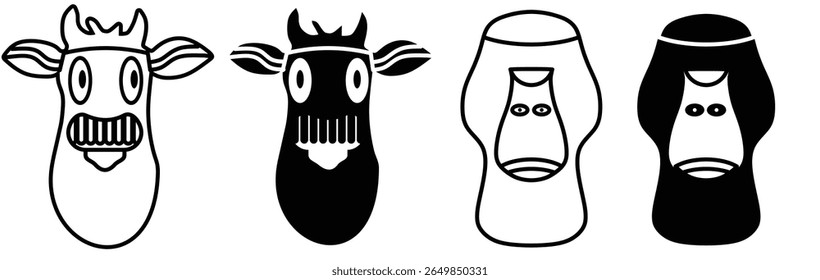 Animais de fazenda como, ovinos e caprinos desenhados à mão ícones de contorno vetorial. ilustração vetorial.