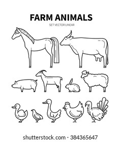 Farm Animals Line Art Vector Illustrations Stock Vector (Royalty Free ...