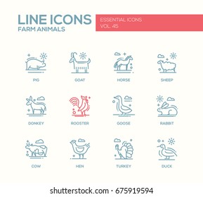 Farm Animals - Line Design Icons Set