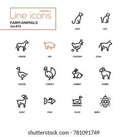 Farm animals - line design icons set