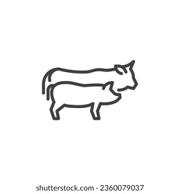 Farm animals line icon. linear style sign for mobile concept and web design. Pig and cow outline vector icon. Livestock symbol, logo illustration. Vector graphics