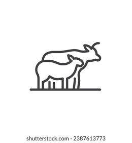 Farm animals line icon. linear style sign for mobile concept and web design. Cow and sheep outline vector icon. Livestock symbol, logo illustration. Vector graphics