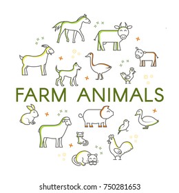 Farm Animals Line Icons. Flat vector illustration.
