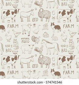 farm animals line pattern