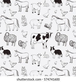 farm animals line pattern