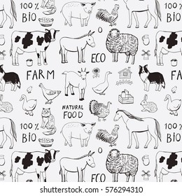 farm animals line pattern