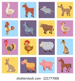 Farm animals livestock and pets icons set isolated vector illustration