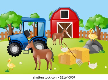 Farm animals living in the farm illustration