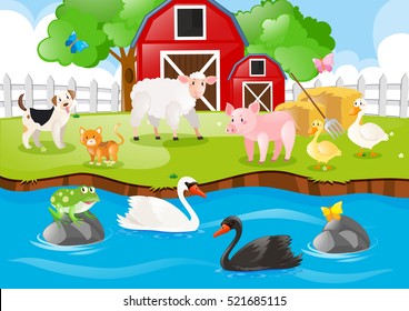 Farm animals living in the farm illustration