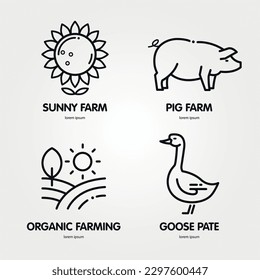 Farm animals logo collection. Linear emblem for farming business. Business identity for bio products and agricultural industry.