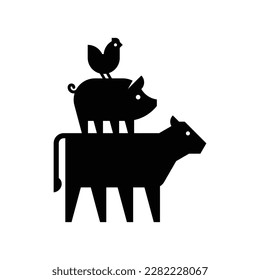 Farm animals logo cow, pig and chicken. Icon design. Template elements