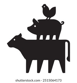 Farm animals logo cow, pig and chicken set. Eps 10.