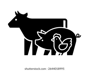 Farm animals logo Cow, Pig and Chicken. Icon design. Template elements