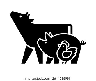 Farm animals logo Cow, Pig and Chicken. Icon design. Template elements