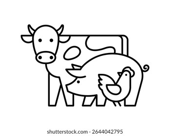 Farm animals logo Cow, Pig and Chicken. Icon design. Template elements