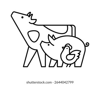 Farm animals logo Cow, Pig and Chicken. Icon design. Template elements
