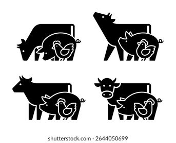 Farm animals logo Cow, Pig and Chicken. Icon design. Template elements