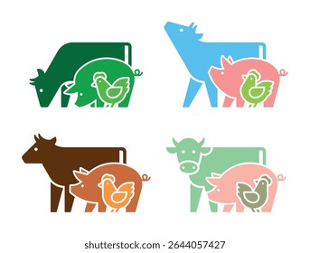 Farm animals logo Cow, Pig and Chicken. Icon design. Template elements