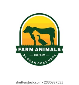 Vector de diseño del logotipo de los animales de granja. Vector de logotipo ganadero