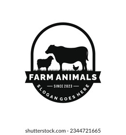 Farm animals logo design vector. Livestock logo vector