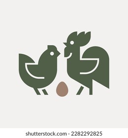 Farm animals logo Rooster and chicken. Icon design. Template elements