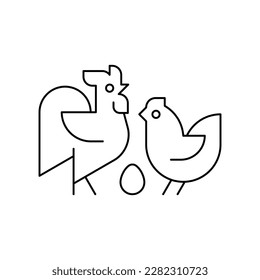 Farm animals logo Rooster and chicken. Icon design. Template elements