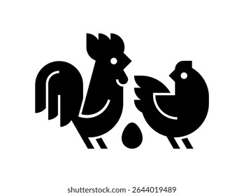 Farm animals logo Rooster and chicken. Icon design. Template elements