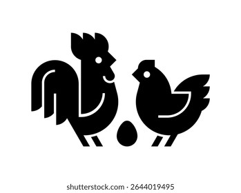 Farm animals logo Rooster and chicken. Icon design. Template elements
