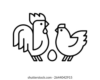 Farm animals logo Rooster and chicken. Icon design. Template elements