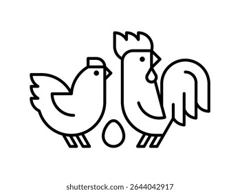 Farm animals logo Rooster and chicken. Icon design. Template elements