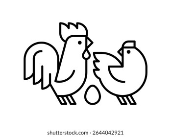 Farm animals logo Rooster and chicken. Icon design. Template elements