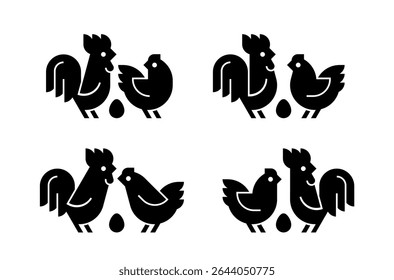 Farm animals logo Rooster and chicken. Icon design. Template elements
