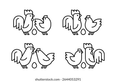 Farm animals logo Rooster and chicken. Icon design. Template elements