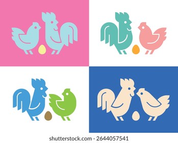 Farm animals logo Rooster and chicken. Icon design. Template elements